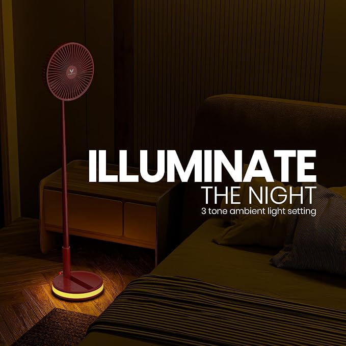 Portable Fan - Wireless Battery Operated Fan - 4 Speeds - LED Lighting - Carry Case & Remote Control - Cruise Travel