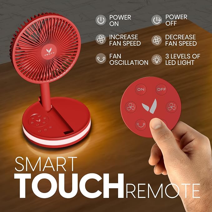 Portable Fan - Wireless Battery Operated Fan - 4 Speeds - LED Lighting - Carry Case & Remote Control - Cruise Travel