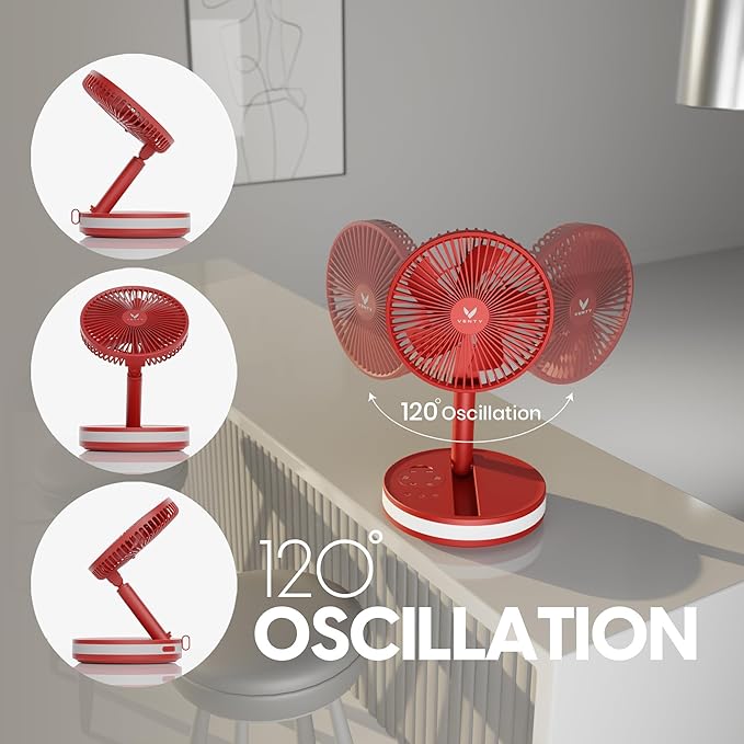 Portable Fan - Wireless Battery Operated Fan - 4 Speeds - LED Lighting - Carry Case & Remote Control - Cruise Travel