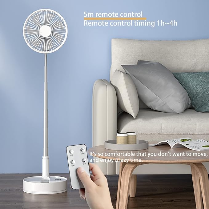 Portable Foldable Oscillating Fan with Remote Control, 7200mAh Rechargeable USB Standing Fan, 8'' Quiet Table Fan with 3