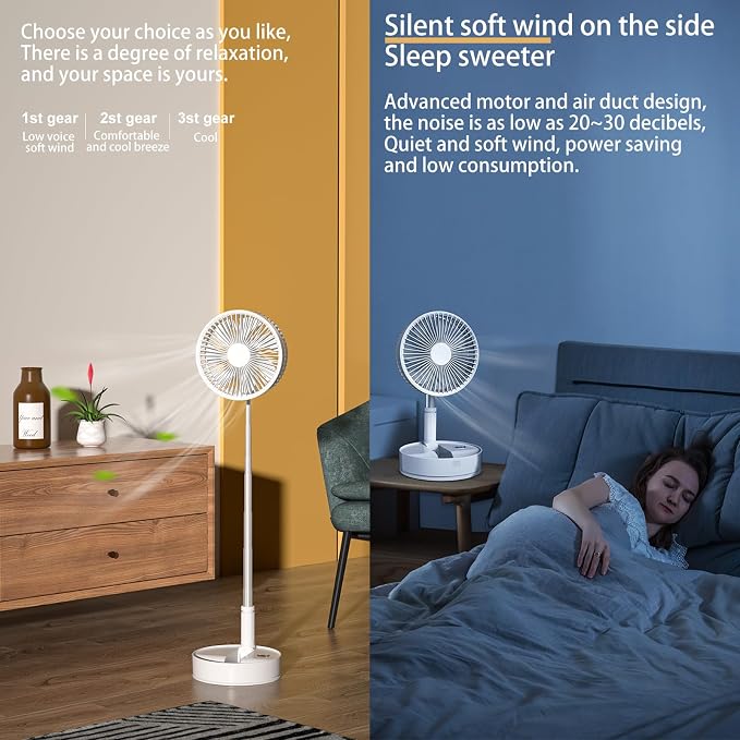 Portable Foldable Oscillating Fan with Remote Control, 7200mAh Rechargeable USB Standing Fan, 8'' Quiet Table Fan with 3