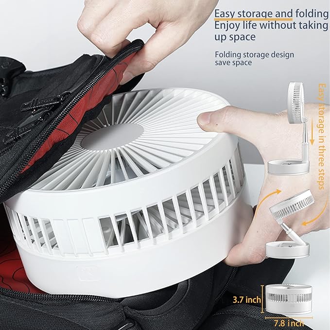 Portable Foldable Oscillating Fan with Remote Control, 7200mAh Rechargeable USB Standing Fan, 8'' Quiet Table Fan with 3