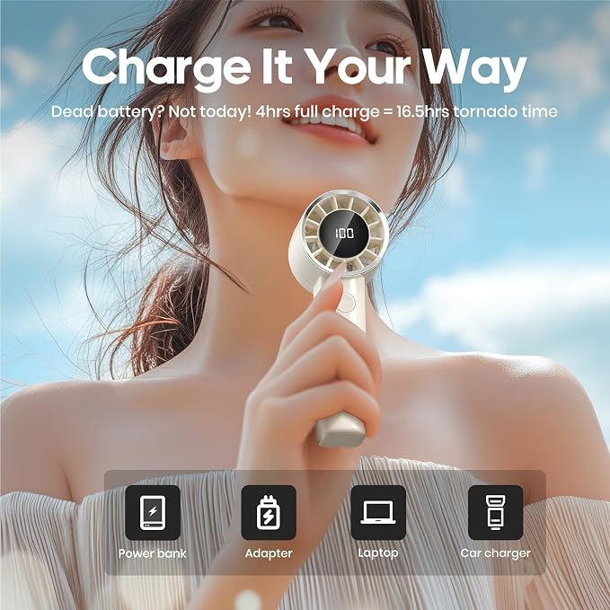 Portable Handheld Fan, 100 Speeds Adjustable Mini Personal fan, 3000mAh USB-C Rechargeable Battery Operated, Digital Display