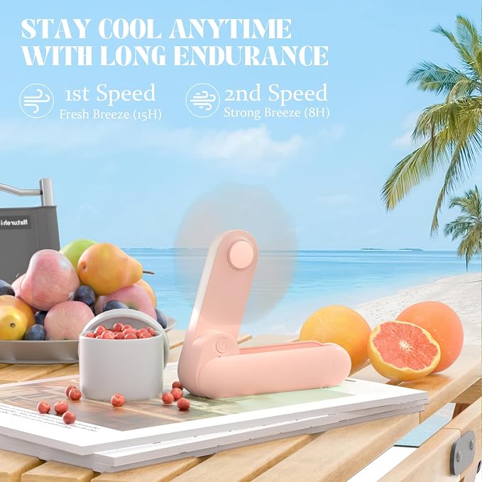 Portable Handheld Fan, 2 IN 1 Mini Hand Fan, Battery Operated [8-15 Working Hours], USB Rechargeable Personal Foldable Fan