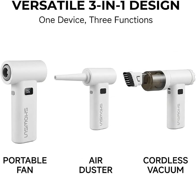 Portable Handheld Fan, 3-in-1 80,000 RPM Turbo Fan with 6 Speeds, USB-C Rechargeable Battery, Handheld Mini Vacuum and Air