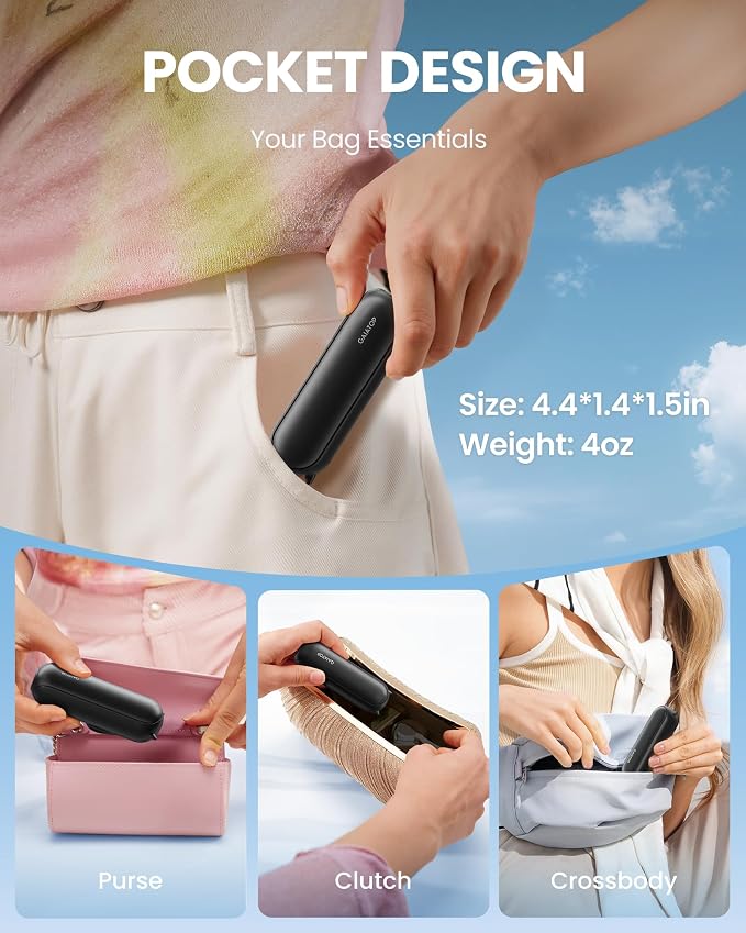 Portable Handheld Fan, 3 IN 1 Mini Foldable Travel Fans [17H Max Cooling Time] with Power Bank, Pocket Design USB