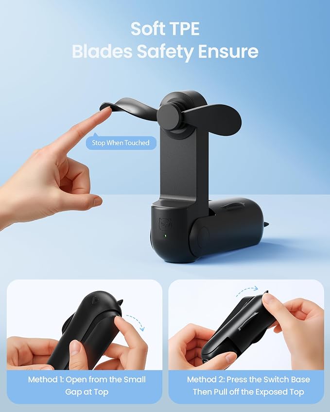 Portable Handheld Fan, 3 IN 1 Mini Foldable Travel Fans [17H Max Cooling Time] with Power Bank, Pocket Design USB
