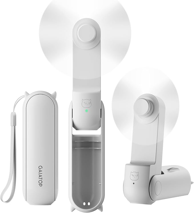 Portable Handheld Fan, 3 IN 1 Mini Foldable Travel Fans [17H Max Cooling Time] with Power Bank, Pocket Design