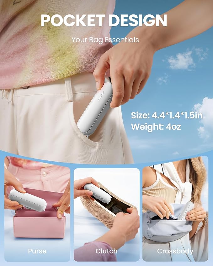 Portable Handheld Fan, 3 IN 1 Mini Foldable Travel Fans [17H Max Cooling Time] with Power Bank, Pocket Design, alternate view