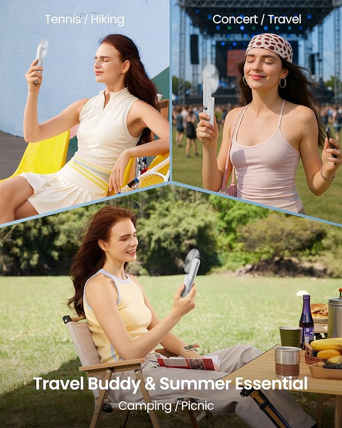 Portable Handheld Fan, 3 IN 1 Mini Foldable Travel Fans [17H Max Cooling Time] with Power Bank, Pocket Design, alternate view
