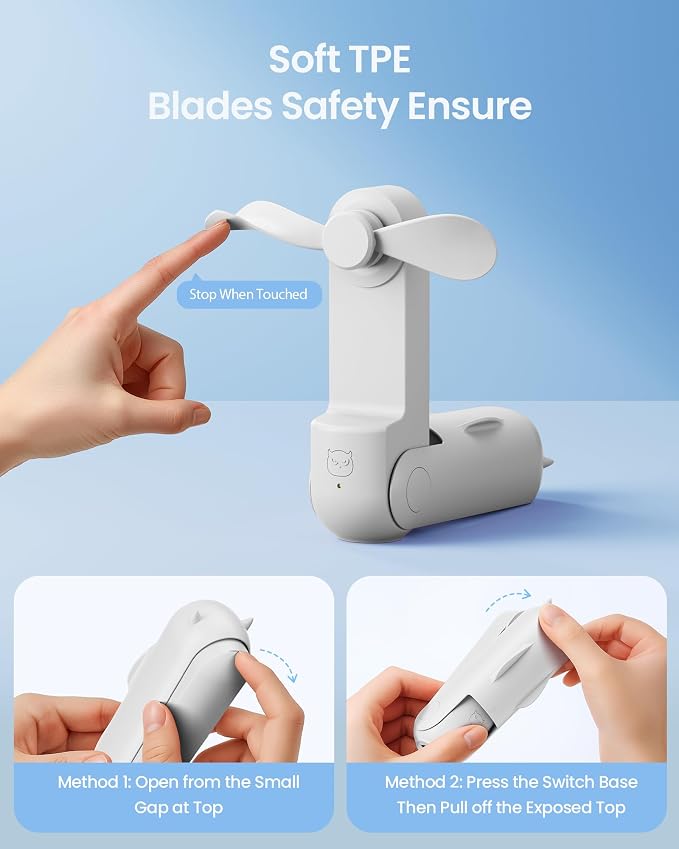 Portable Handheld Fan, 3 IN 1 Mini Foldable Travel Fans [17H Max Cooling Time] with Power Bank, Pocket Design, alternate view