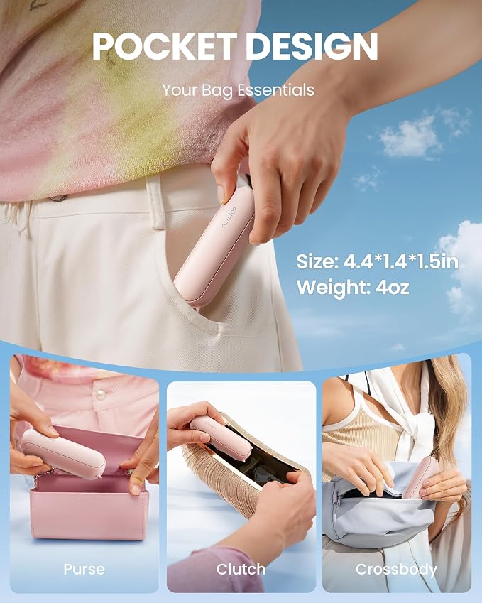 Portable Handheld Fan, 3 IN 1 Mini Foldable Travel Fans [17H Max Cooling Time] with Power Bank, Pocket Design, alternate view