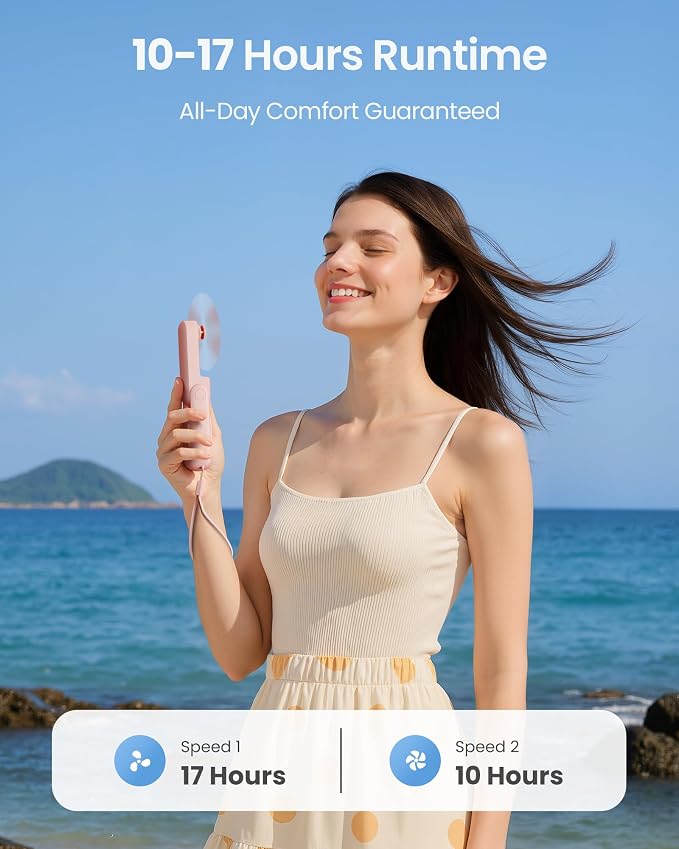 Portable Handheld Fan, 3 IN 1 Mini Foldable Travel Fans [17H Max Cooling Time] with Power Bank, Pocket Design, alternate view