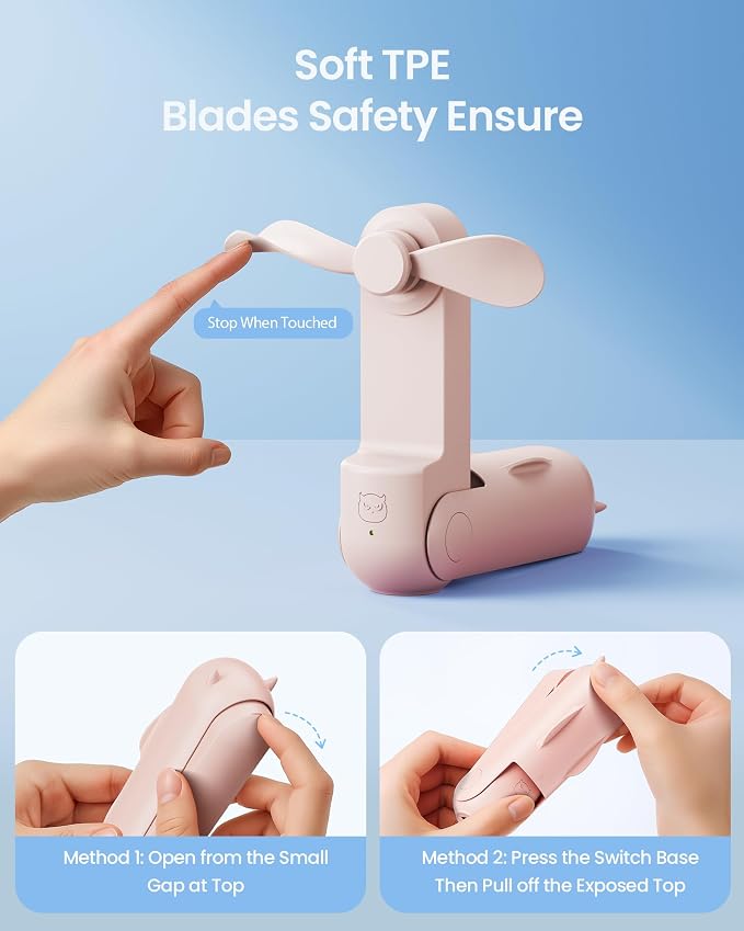 Portable Handheld Fan, 3 IN 1 Mini Foldable Travel Fans [17H Max Cooling Time] with Power Bank, Pocket Design, alternate view