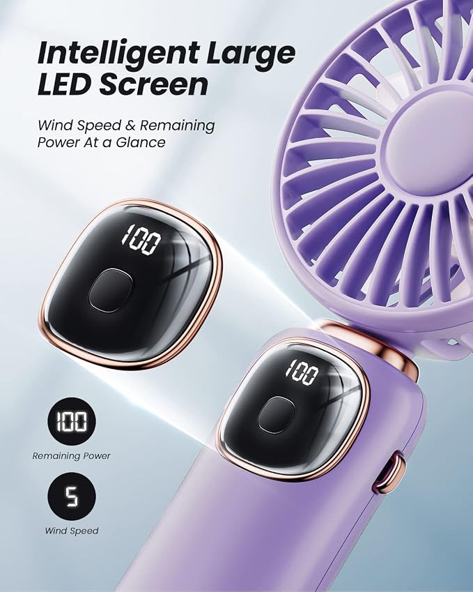 Portable Handheld Fan, 4000mAh Battery Operated 3 in 1 Multifunction Personal Travel Fans with Digital Display, 90° Foldable