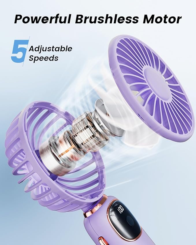 Portable Handheld Fan, 4000mAh Battery Operated 3 in 1 Multifunction Personal Travel Fans with Digital Display, 90° Foldable