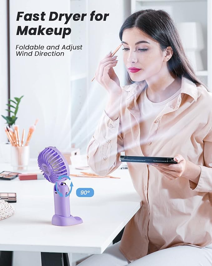 Portable Handheld Fan, 4000mAh Battery Operated 3 in 1 Multifunction Personal Travel Fans with Digital Display, 90° Foldable