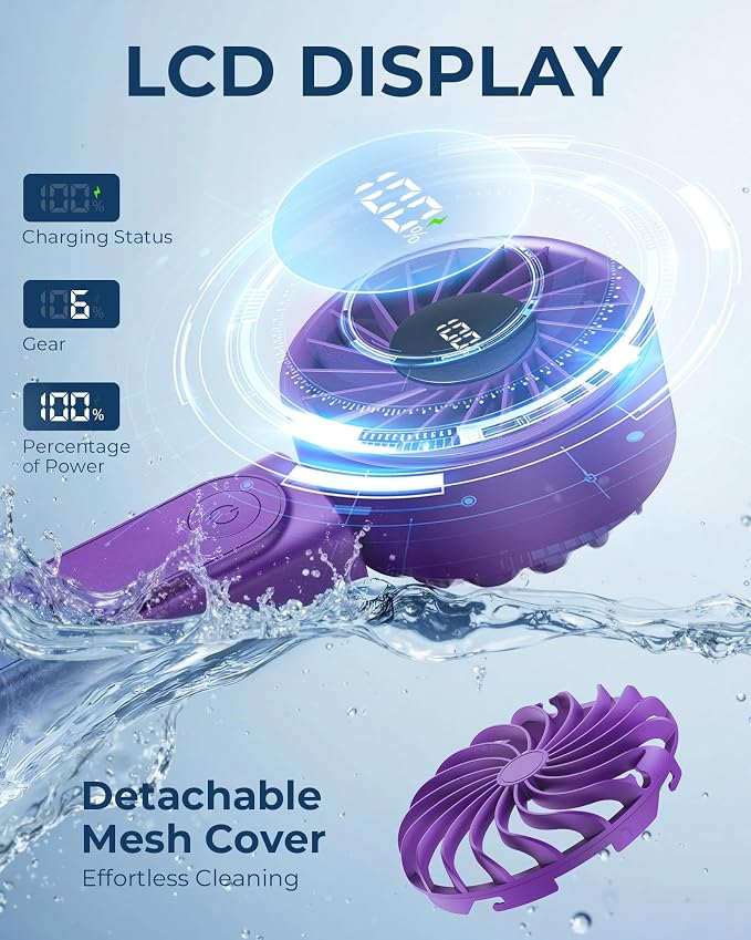 Portable Handheld Fan, 4000mAh, USB Rechargeable 180° Foldable Mini Desk Fan, 6 Wind Speed, LCD Digital Display, Lanyard as
