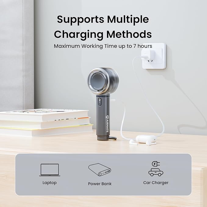 Portable Handheld Fan, 5 Wind Speed Adjustable, 3000mAh Battery Rechargeable, Durable Motor, 13000RPM Super Powerful Wind