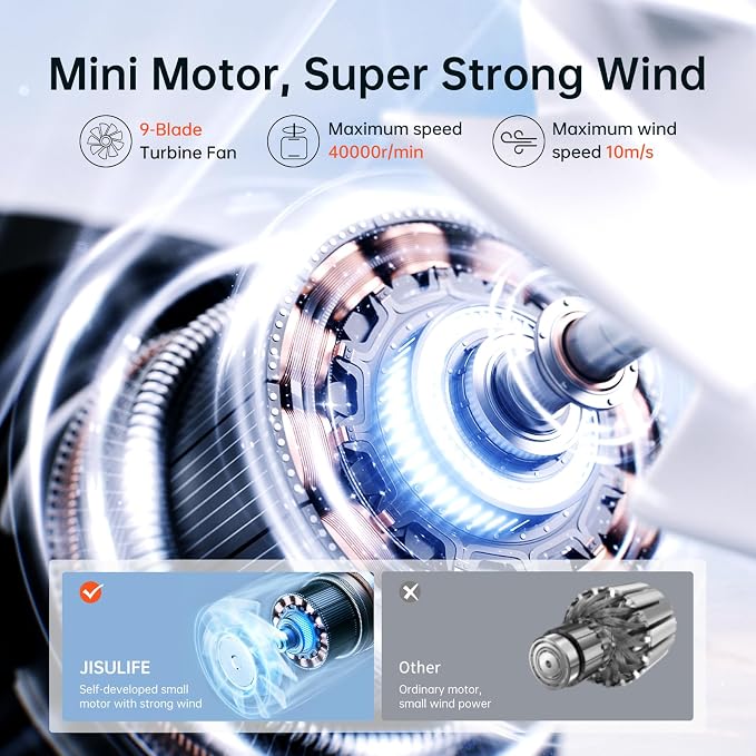 Portable Handheld Fan Life9, Turbo Power High Speed Air [12H Max Cooling Time], 5 Gear Wind, 3600mAh Rechargeable, Mini