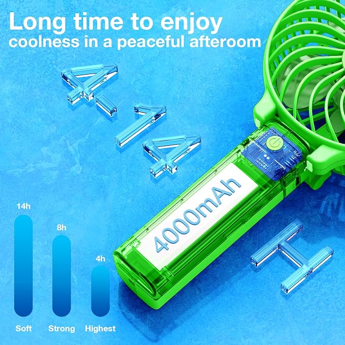 Portable Handheld Fan, Powerful+Durable+4000mAh+180° Foldable, Mini Table Fans with USB Rechargeable Battery Operated Cooling