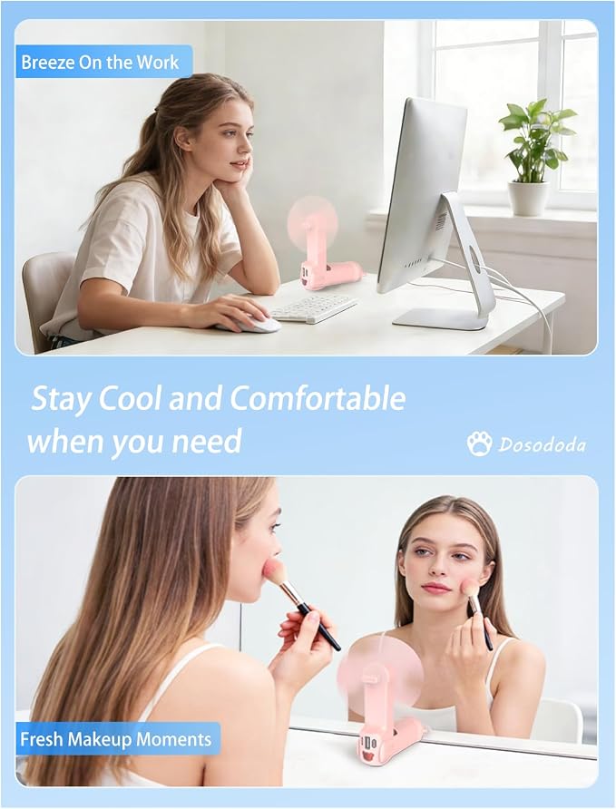 Portable Handheld Fan, Small Mini Foldable Personal Fan [26H Max Cooling Time], 3 IN 1 USB Rechargeable for Travel