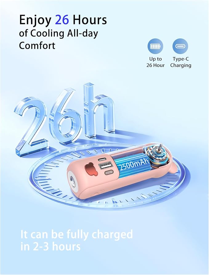 Portable Handheld Fan, Small Mini Foldable Personal Fan [26H Max Cooling Time], 3 IN 1 USB Rechargeable for Travel