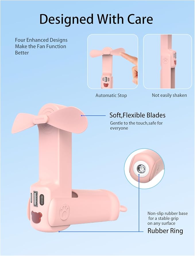 Portable Handheld Fan, Small Mini Foldable Personal Fan [26H Max Cooling Time], 3 IN 1 USB Rechargeable for Travel