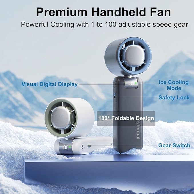 Portable Handheld Fan, Turbo Hand Fan with 1-100 Speed Adjustable USB Rechargeable, Powerful Instant Cooling Personal Mini