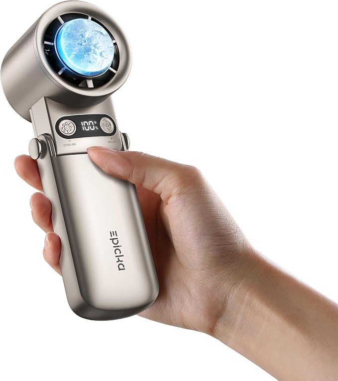 Portable Handheld Fan with Ice Cooler - 25H Runtime, Rechargeable 6800mAh Personal Turbo Fan, 0-100 Speed, Gifts for Women