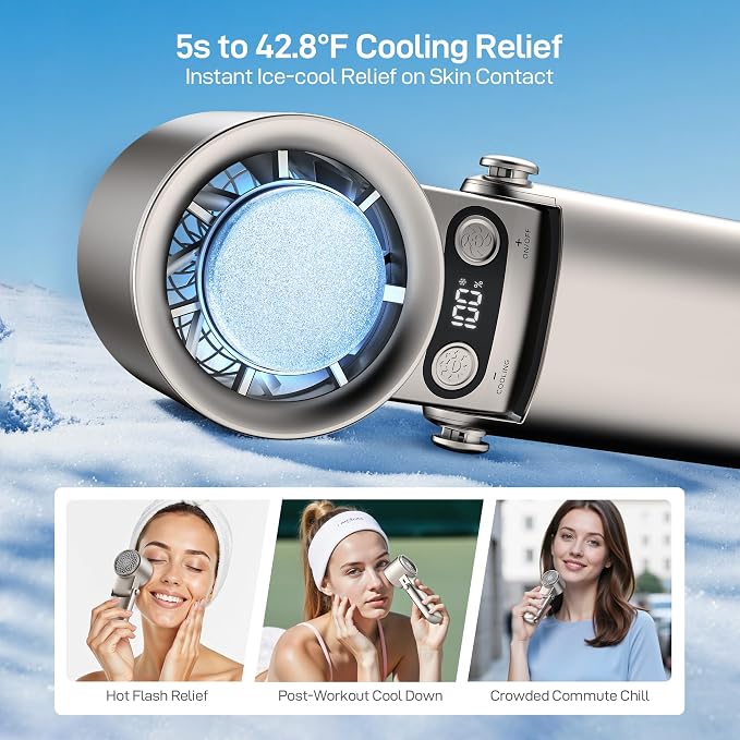 Portable Handheld Fan with Ice Cooler - 25H Runtime, Rechargeable 6800mAh Personal Turbo Fan, 0-100 Speed, Gifts for Women