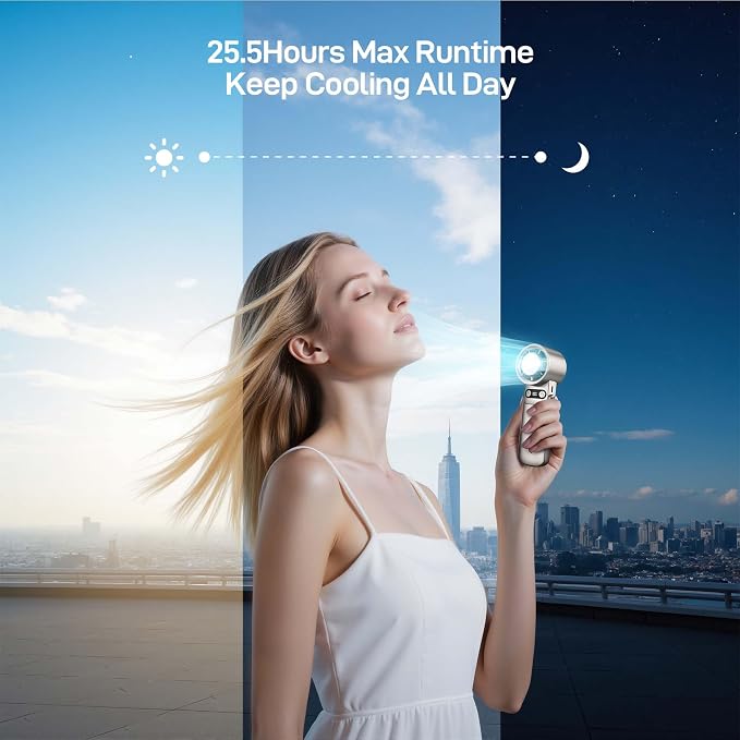 Portable Handheld Fan with Ice Cooler - 25H Runtime, Rechargeable 6800mAh Personal Turbo Fan, 0-100 Speed, Gifts for Women