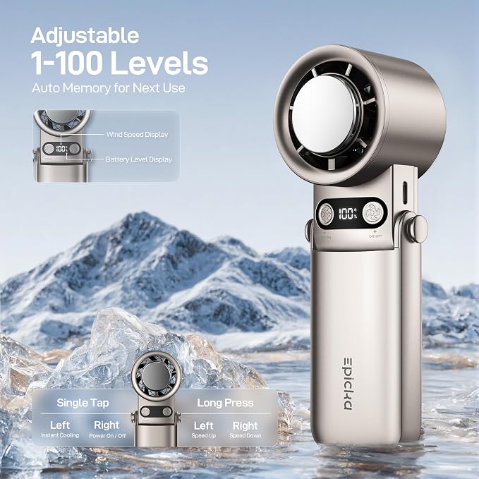 Portable Handheld Fan with Ice Cooler - 25H Runtime, Rechargeable 6800mAh Personal Turbo Fan, 0-100 Speed, Gifts for Women