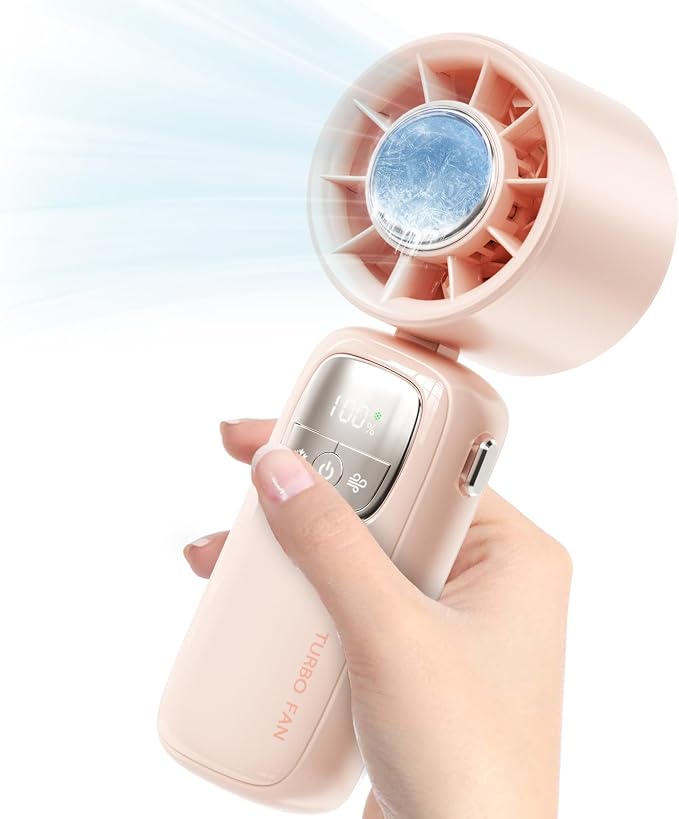 Portable Handheld Fan with Ice Cooling, 4000mAh Rechargeable Mini Fan, 3-in-1 Neck Fan/Desktop Fan, product image