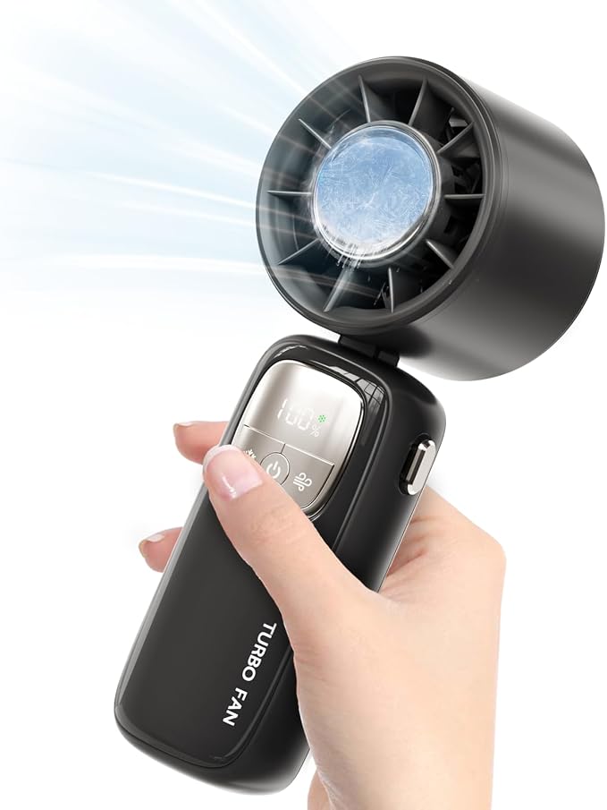 Portable Handheld Fan with Ice Cooling, 4000mAh Rechargeable Mini Fan, 3-in-1 Neck Fan/Desktop Fan, product image