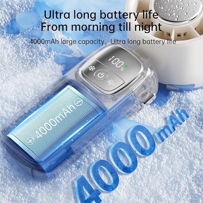 Portable Handheld Fan with Ice Cooling, 4000mAh Rechargeable Mini Fan, 3-in-1 Neck Fan/Desktop Fan, alternate product view 4