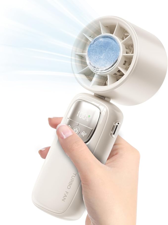Portable Handheld Fan with Ice Cooling, 4000mAh Rechargeable Mini Fan, 3-in-1 Neck Fan/Desktop Fan, product image