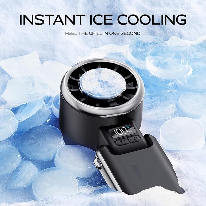Portable Handheld Fan with Ice Cooling - 5 Gear High Speed Personal Turbo Fan Rechargeable, Up to 13 Hrs, Mini Hand Fans for