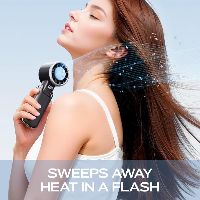Portable Handheld Fan with Ice Cooling - 5 Gear High Speed Personal Turbo Fan Rechargeable, Up to 13 Hrs, Mini Hand Fans for