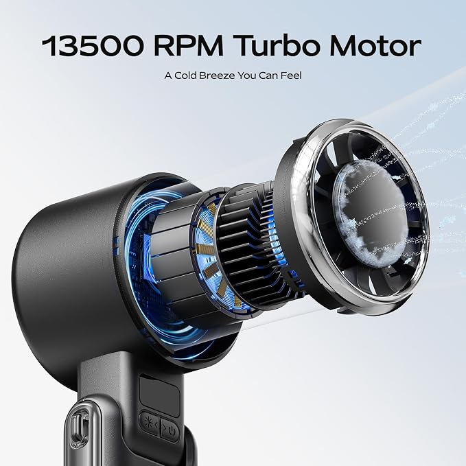 Portable Handheld Fan with Ice Cooling - 5 Gear High Speed Personal Turbo Fan Rechargeable, Up to 13 Hrs, Mini Hand Fans for