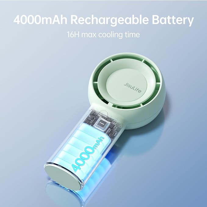 Portable Handheld Turbo Fan [16H Max Cooling Time], 4000mAh USB Rechargeable Personal Battery Operated Lash Small Pocket Fan