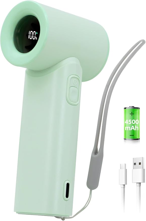 Portable Handheld Turbo Fan 17400RPM High Speed Turbo Mini Fan [15H Max Cooling Time], 4500mAh, 5 Gear Wind, LED Display, USB