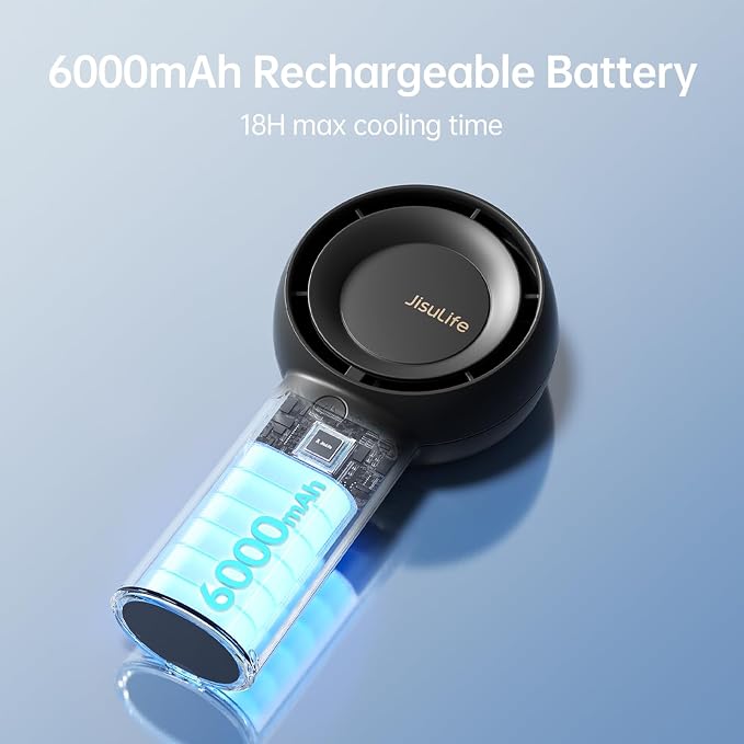Portable Handheld Turbo Fan [18H Max Cooling Time], 6000mAh USB Rechargeable Personal Battery Operated Lash Small Pocket Fan