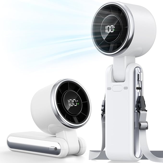 Portable Handheld Turbo Fan - 5 Gear High Speed 4000mAh Rechargeable Mini Personal Hand Fan Blow Cold Air, Battery Operated