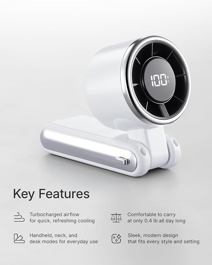 Portable Handheld Turbo Fan - 5 Gear High Speed 4000mAh Rechargeable Mini Personal Hand Fan Blow Cold Air, Battery Operated