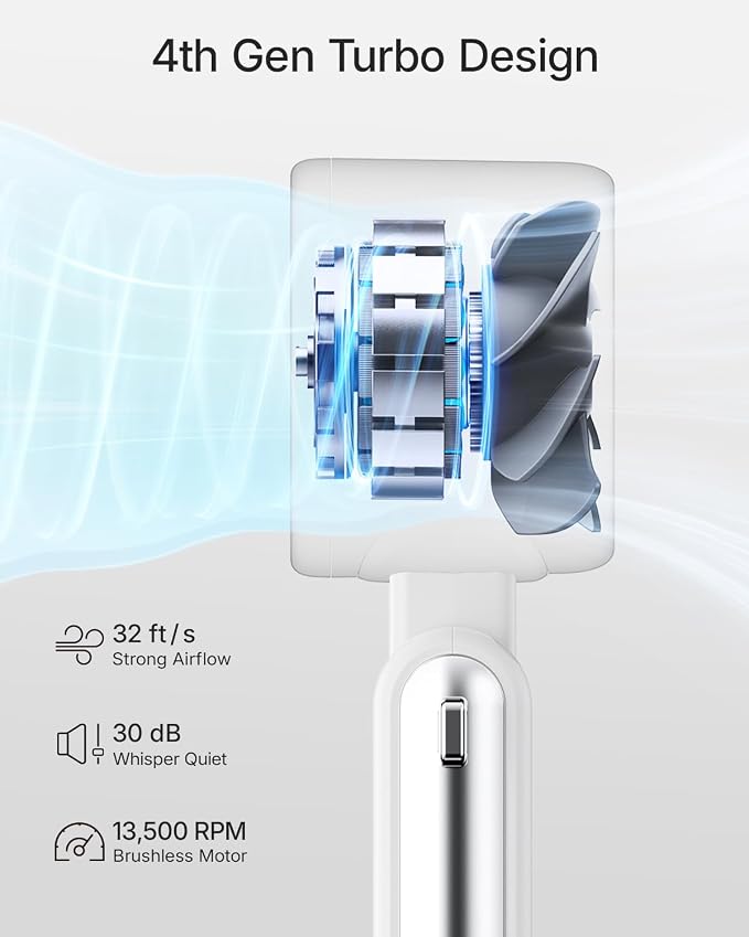 Portable Handheld Turbo Fan - 5 Gear High Speed 4000mAh Rechargeable Mini Personal Hand Fan Blow Cold Air, Battery Operated