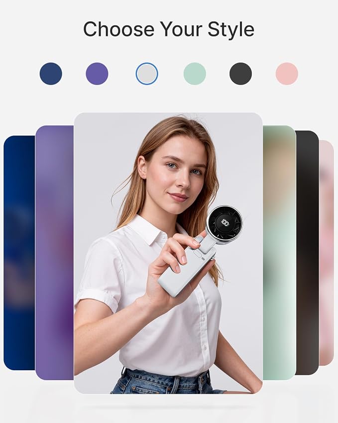 Portable Handheld Turbo Fan - 5 Gear High Speed 4000mAh Rechargeable Mini Personal Hand Fan Blow Cold Air, Battery Operated