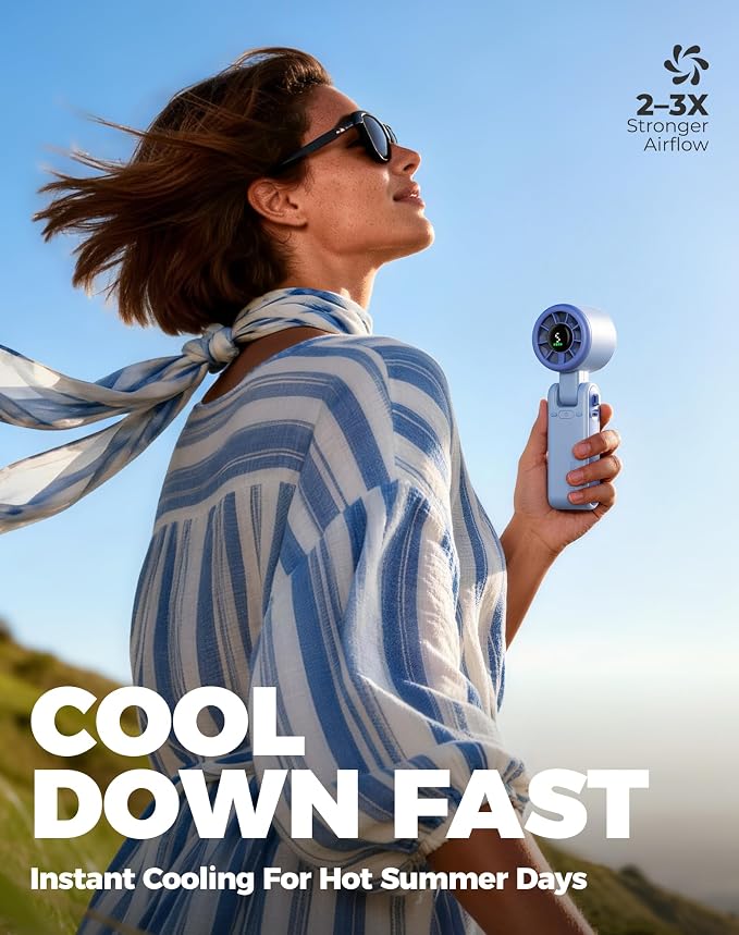 Portable Handheld Turbo Fan, 5 Gear Wind, Battery Operated, Up to 12 Working Hours, 3 IN 1 Hand Fan with Air Turbo Tech