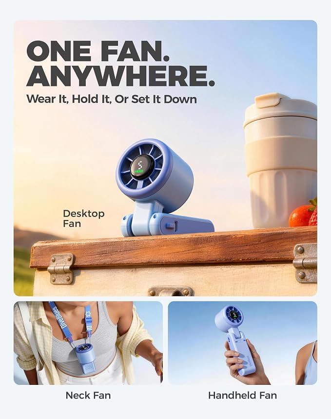 Portable Handheld Turbo Fan, 5 Gear Wind, Battery Operated, Up to 12 Working Hours, 3 IN 1 Hand Fan with Air Turbo Tech