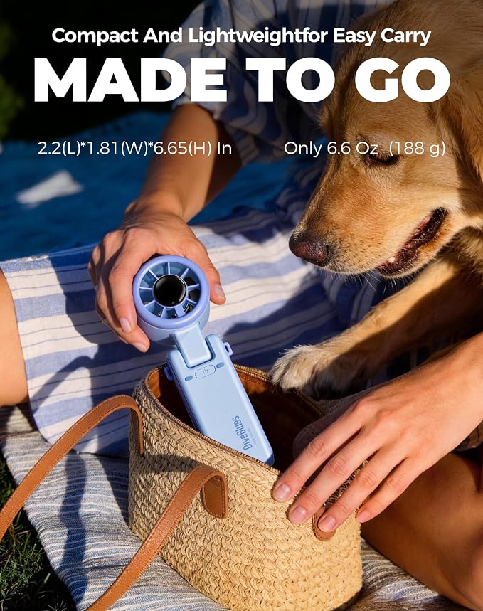 Portable Handheld Turbo Fan, 5 Gear Wind, Battery Operated, Up to 12 Working Hours, 3 IN 1 Hand Fan with Air Turbo Tech